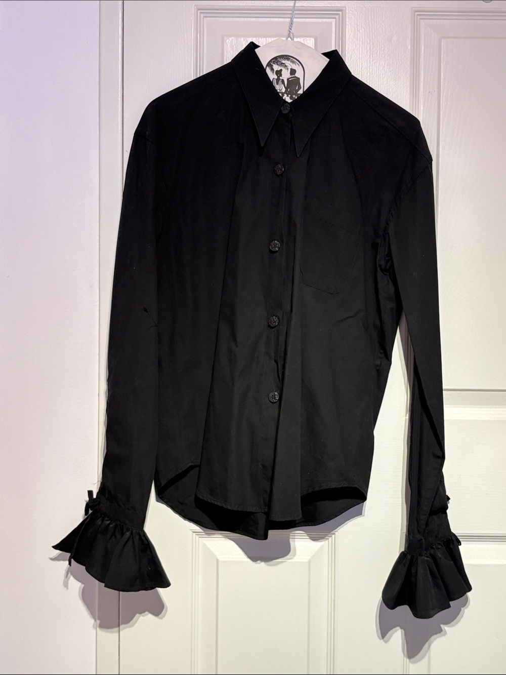 Pre-owned Black Button-Up Shirt with Ruffled Cuffs